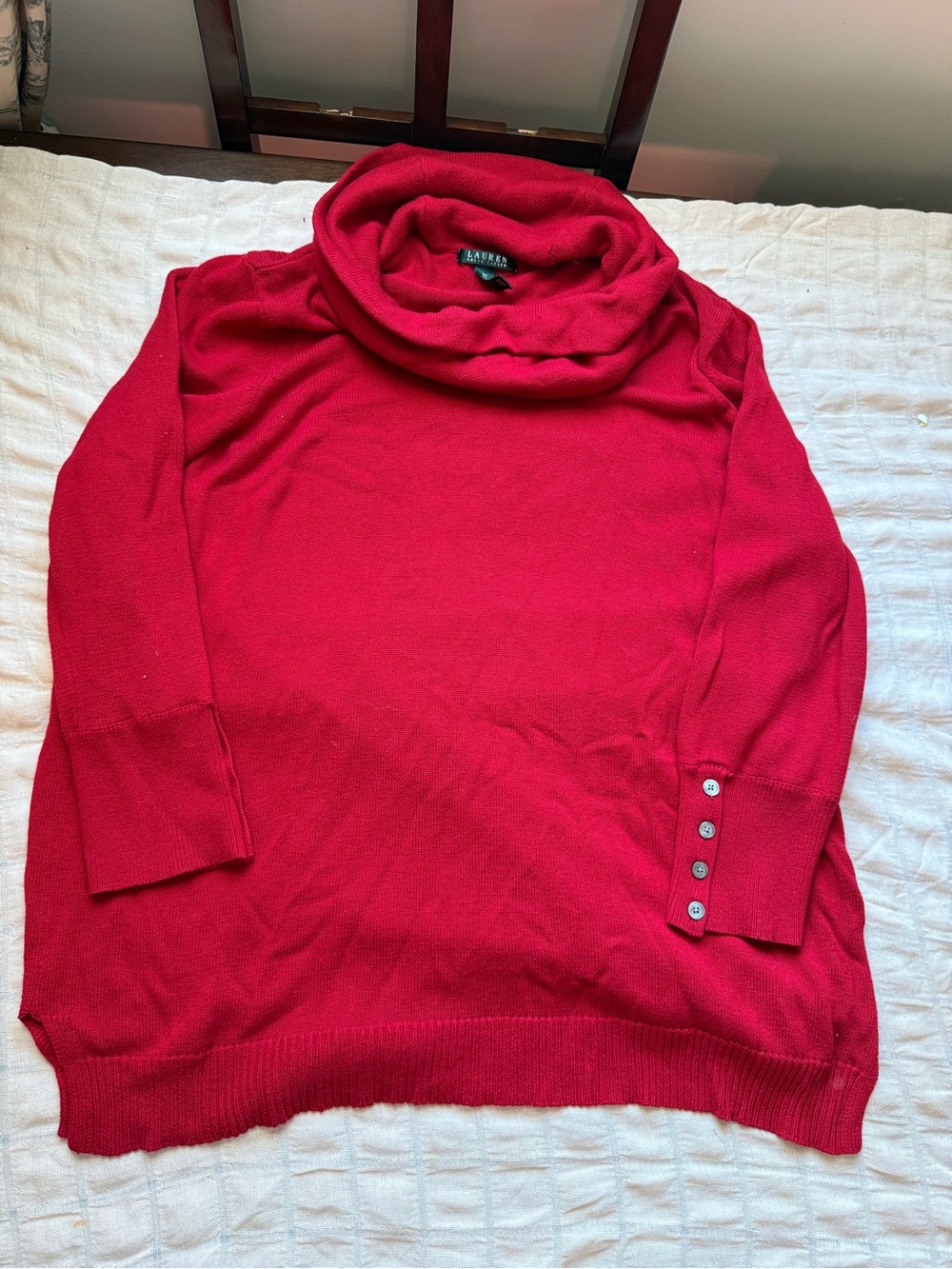 Lauren Ralph Lauren Red Cowl Neck Sweater with Button Cuffs - Picture 4 of 4